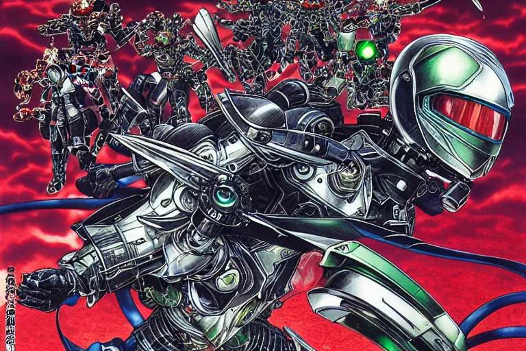 Image similar to kamen rider rx, by yoichi hatakenaka, masamune shirow, josan gonzales and dan mumford, ayami kojima, takato yamamoto, barclay shaw, karol bak, yukito kishiro