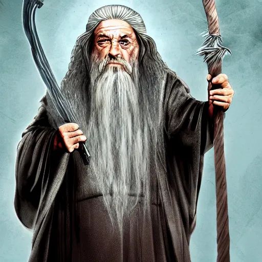 Prompt: danny devito as gandalf the white, lord of the rings, full body, high quality, wide angle, illustration, digital art