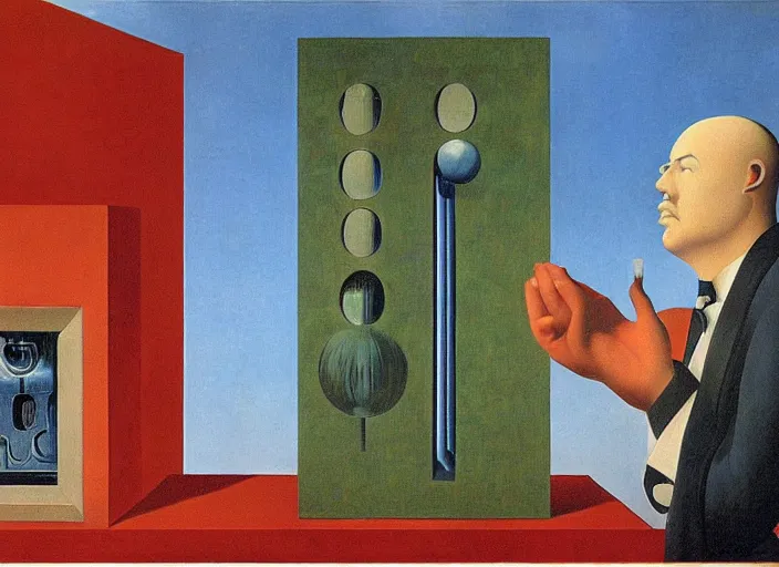 Prompt: singing strange machine by rene magritte and salvadore dali