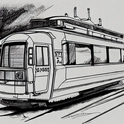 Prompt: soviet style tram repurposed as a spaceship, sketch