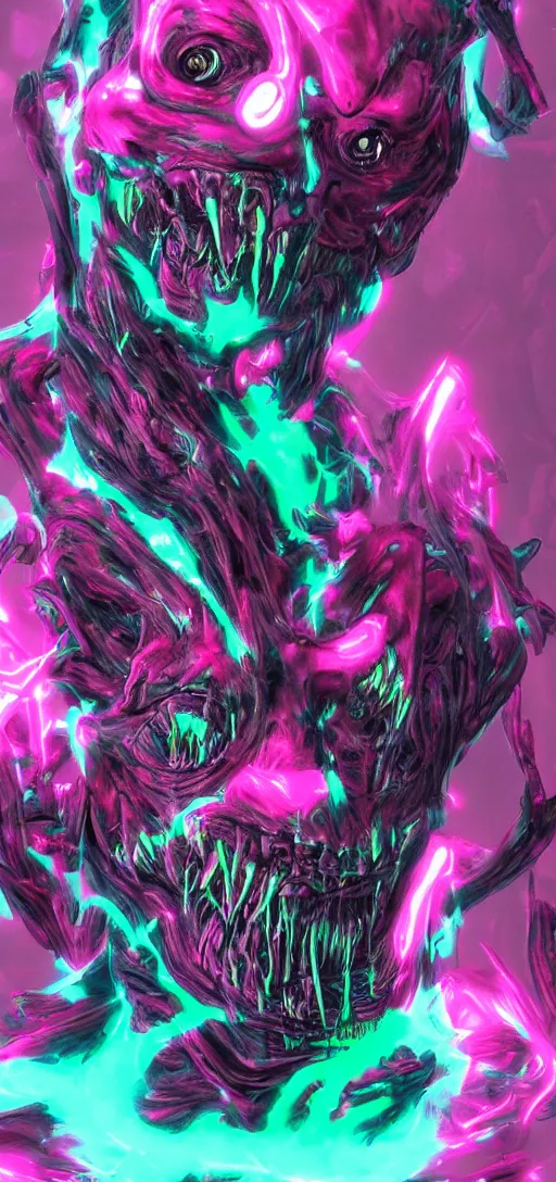 Image similar to a neon bright glowing monster body horror scary artstation highly detailed 4K,