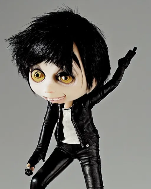 Image similar to singer joan jett wearing form fitting leather pants as a highly detailed stop motion puppet, in the style of laika studios ’ s paranorman, coraline, kubo and the two strings shot in the style