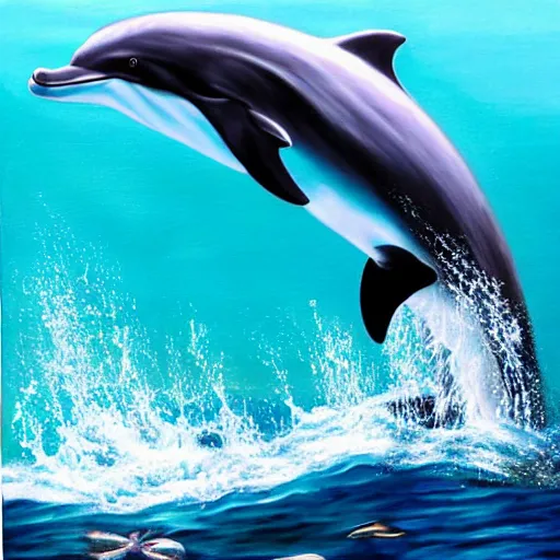 Image similar to a hyperrealistic painting of a bottlenose dolphin