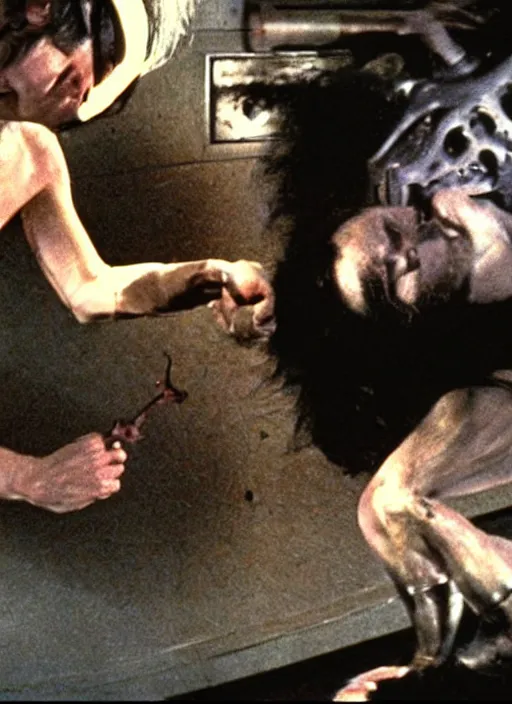 Prompt: science fiction practical fx of an android minotaur crushing by dario argento and david cronenberg 1 9 7 0