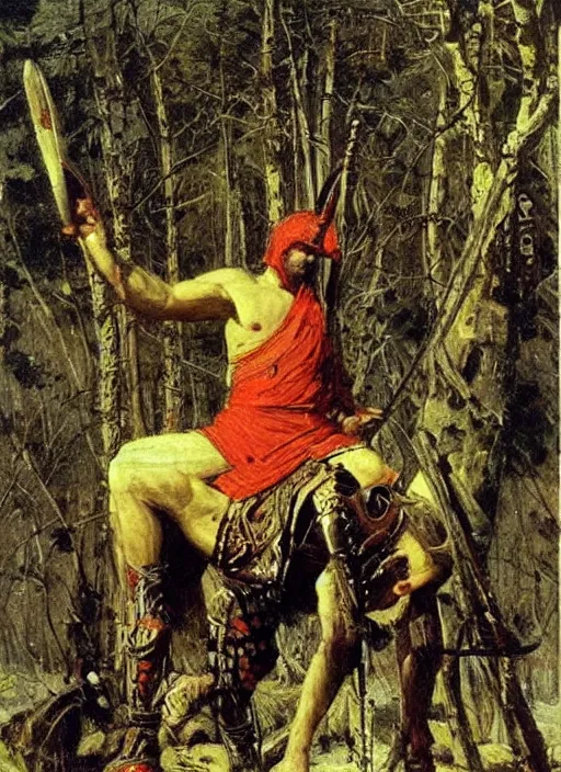 Image similar to warrior inspired a painting Heroes (Bogatyri) Viktor Vasnetsov