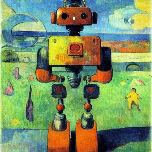 Prompt: cute robot by paul gauguin