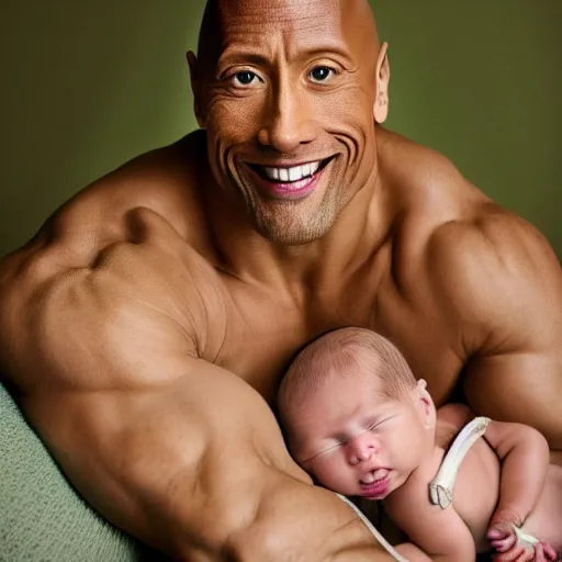 Prompt: dwayne johnson as baby, baby photography