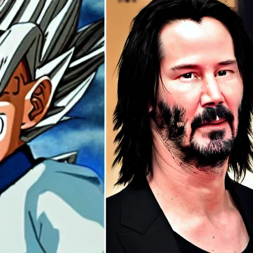 Image similar to keanu reeves portraying songoku in live action dragon ball movie