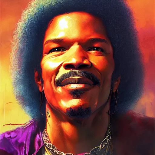 Prompt: UHD movie still of Jamie Foxx as Jimmy Hendrix by Antonio Caparo and Ferdinand Knab and Greg Rutkowski UHD photorealistic trending on artstation