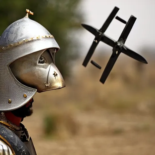 Image similar to goose wearing a crusades era helmet