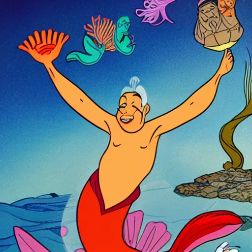 Image similar to ghandi as the little mermaid, cartoon, disney