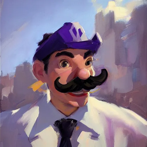 Prompt: greg manchess portrait painting of tactical waluigi, medium shot, asymmetrical, profile picture, organic painting, sunny day, matte painting, bold shapes, hard edges, street art, trending on artstation, by huang guangjian and gil elvgren and sachin teng