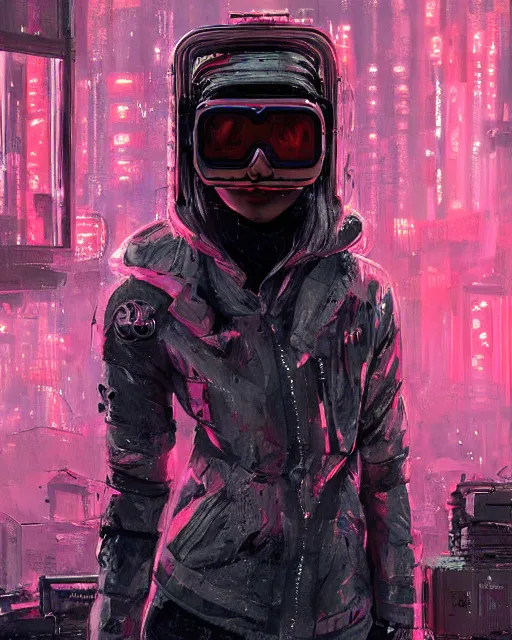 Premium Photo  Cyberpunk woman futuristic portrait urban fashion  mysterious girl in face bandana buff mask black leather jacket in red  purple neon light color steam white led glow at dark night