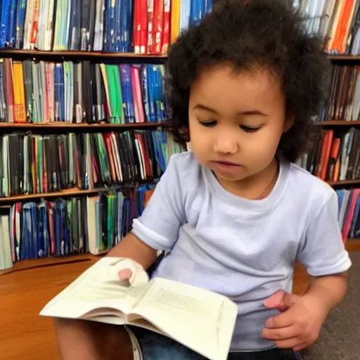 Prompt: a cute adorable phoenix fledgling learning to read in a library #FPS