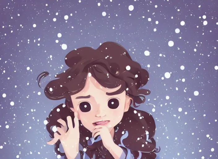 Image similar to little girl with short wavy curly light brown hair catching snowflakes in the snow. clean cel shaded vector art. shutterstock. behance hd by lois van baarle, artgerm, helen huang, by makoto shinkai and ilya kuvshinov, rossdraws, illustration, art by ilya kuvshinov