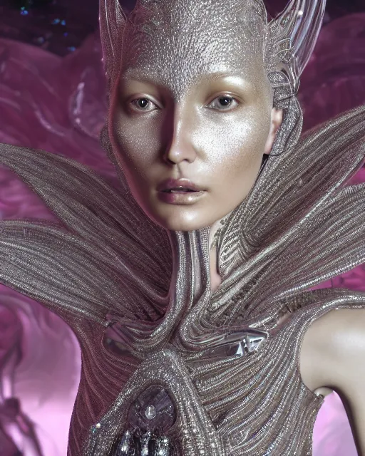 Image similar to a highly detailed metahuman 4 k close up render of an alien goddess bella hadid monument astral in iris van herpen dress schiaparelli in diamonds crystals swarovski and jewelry iridescent in style of alphonse mucha gustav klimt trending on artstation made in unreal engine 4