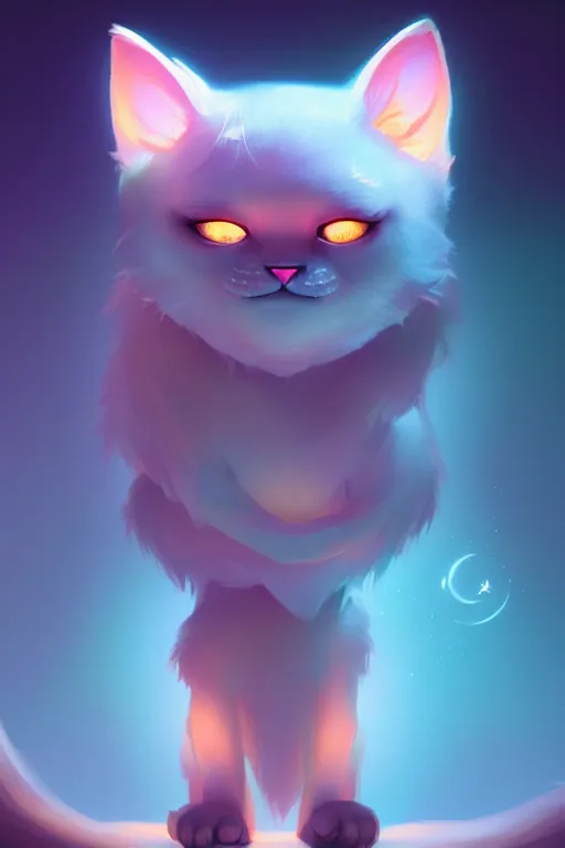 Image similar to super cute Bioluminescent cat character concept, soft light, soft mood, realistic body features and face, illustration, painting oil on canvas by Elena Zhurikhina and Goro Fujita and Charlie Bowater, octane render trending on artstation, 4k, 8k, HD