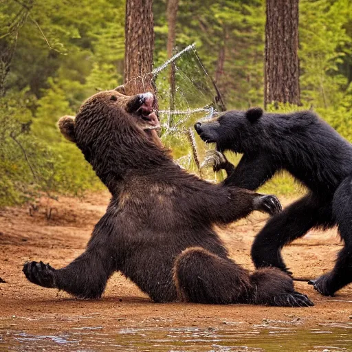 Image similar to a giant spider fighting a bear, national geographic photo, award winning