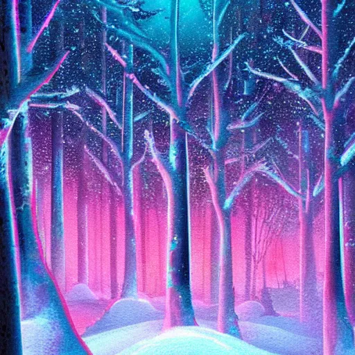 Image similar to a snow forest, epic retrowave art, trending on art station