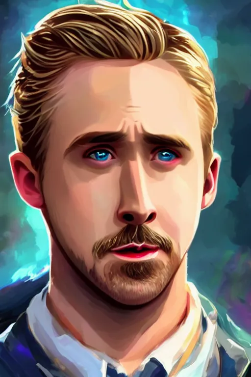 Image similar to ryan gosling as a character in the game league of legends, with a background based on the game league of legends, league of legends splash art, detailed face