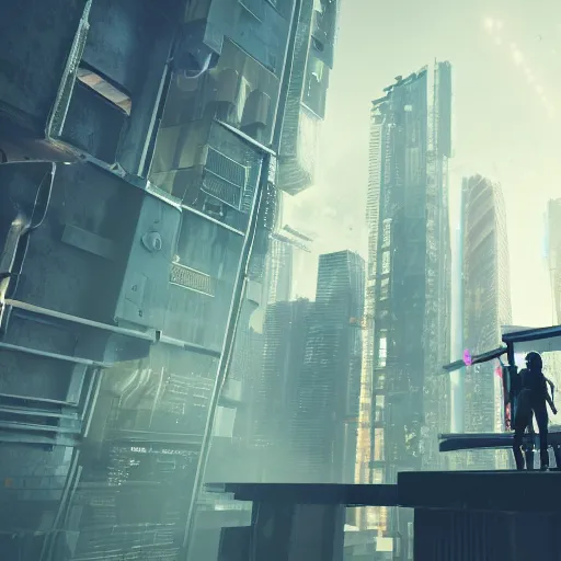 Image similar to cyberpunk architect constructing an adventure, 4 k, dramatic lighting