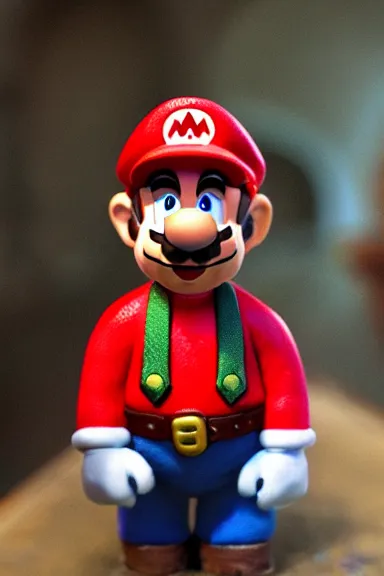 Prompt: “ very very intricate photorealistic photo of a realistic human version of super mario wearing his red cap in an episode of game of thrones, photo is in focus with detailed atmospheric lighting, award - winning details ”