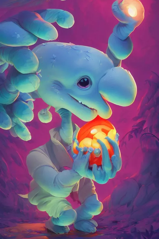 Image similar to smurf ghost creature animal sushi cristal very big eye roots cactus elemental flush of force nature micro world fluo fishscale, behance hd by jesper ejsing, by rhads, makoto shinkai and lois van baarle, ilya kuvshinov, rossdraws radiating a glowing aura global illumination ray tracing hdr