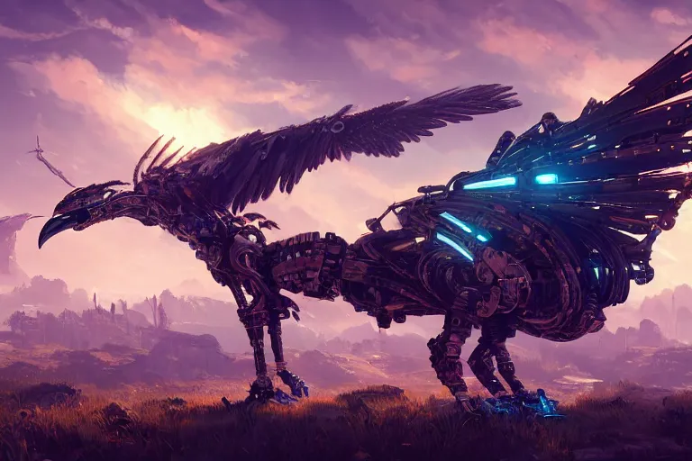 Image similar to glinthawk machine mecanical creature robot of horizon forbidden west horizon zero dawn radiating a glowing aura global illumination ray tracing hdr fanart arstation by ian pesty and alena aenami artworks in 4 k