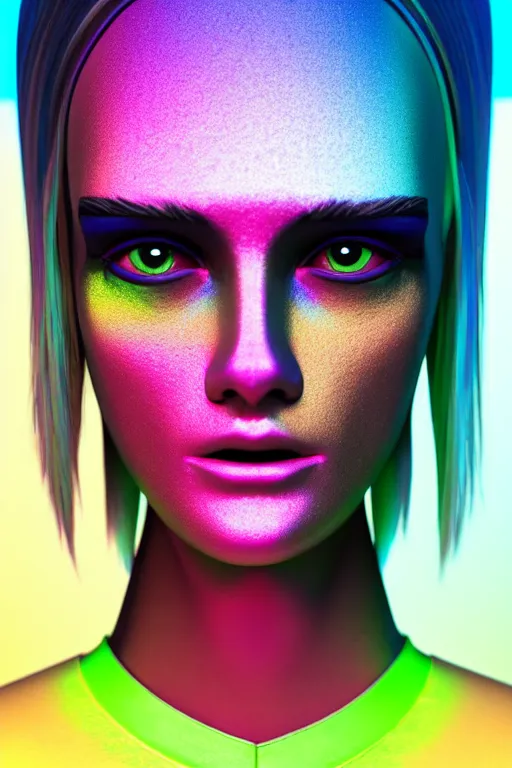 Image similar to stylish pullover for a rave bright colors, many details, photo for a magazine, photo for a store, fashion photography, Vogue, cinematic, hyper realism, high detail, octane render, 8k, very coherent symmetrical work, perfect face model, full length photo, Upper and lower body,Soft shadows on the face, white eyes, photographer style by Nik Night Erik Madigan Hec and Walter Chin and Camilla Akrans and Miles Aldridge