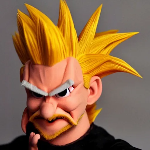 Image similar to super saiyan goku muppet, jim henson