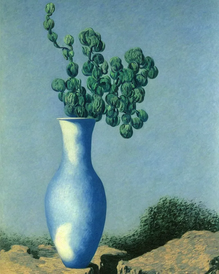 Prompt: achingly beautiful painting of a!! cracked vase!! on baby blue background by rene magritte, monet, and turner. piranesi.