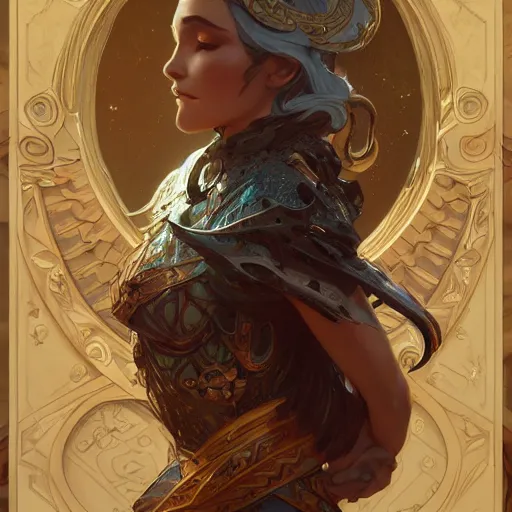 Image similar to D&D, fantasy, intricate, elegant, highly detailed, digital painting, artstation, concept art, matte, sharp focus, illustration, hearthstone, art by Artgerm and Greg Rutkowski and Alphonse Mucha