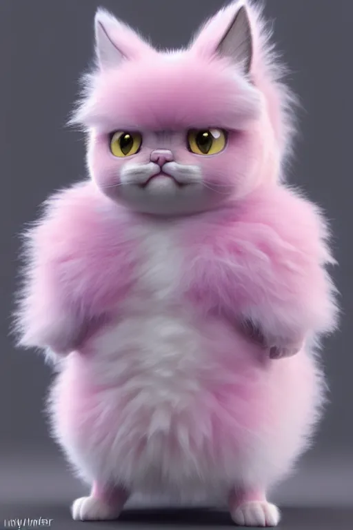 Image similar to high quality 3 d render hyperrealist very cute pastel fluffy! grumpy griffin cat hybrid with armor, vray smooth, in the style of detective pikachu, hannah yata charlie immer, dramatic pink light, low angle, uhd 8 k, sharp focus