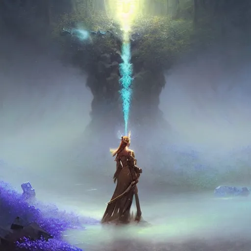 Image similar to ''cinematic shot'' an elf in rivendel with armor of diamonds with leaves falling simetrical 8 k atmosferic realistic made by ivan aivazovsky, peter mohrbacher, greg rutkowski volumetric light effect broad light oil painting painting fantasy art style sci - fi art style realism premium prints available artwork unreal engine