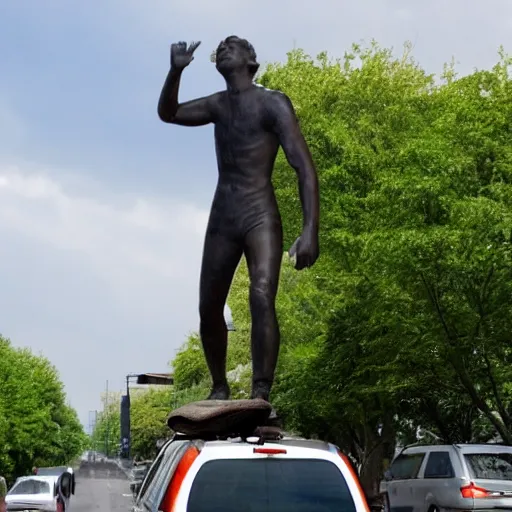 Prompt: statue of a guy stuck in traffic