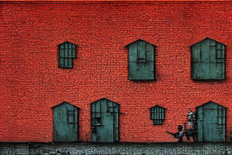 Image similar to house in the nowhere, abstract colors, red brick style, rule of thirds, shining, by adonna khare, by amir zand, by banksy, digital painting