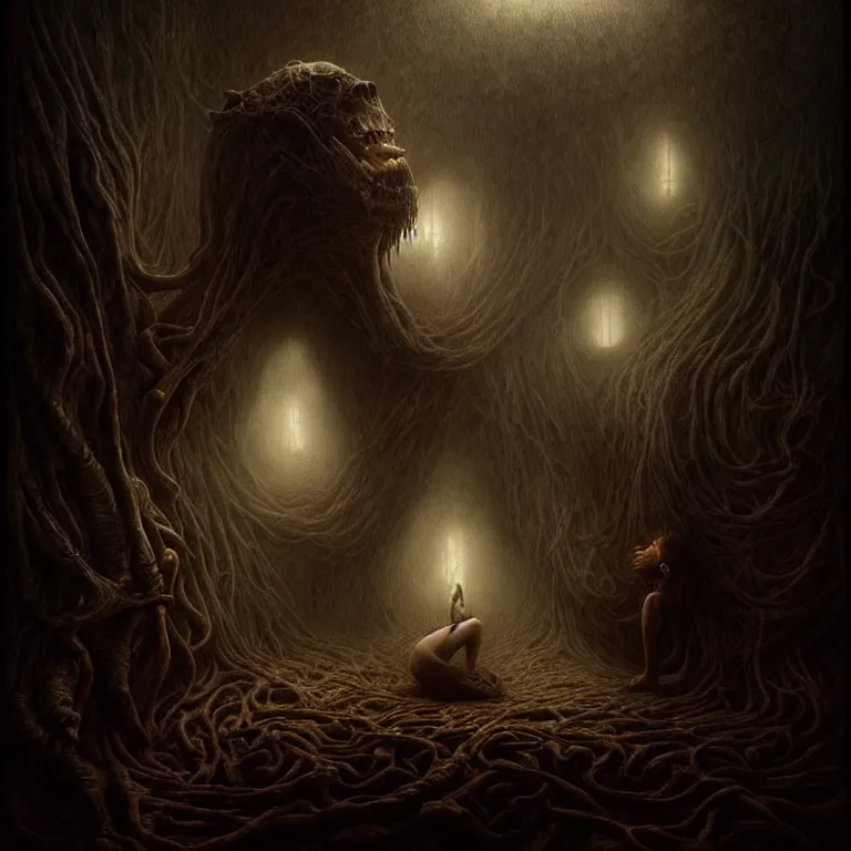 Image similar to epic professional digital art of terrible hunger, atmospheric lighting, drawn, complex, detailed, foreboding, mysterious, mystical, leesha hannigan, wayne haag, reina rocin, ignacio fernandez rios, mark ryden, iris van herpen, epic, stunning, magnificent, a lot of wow, cinematic, masterpiece