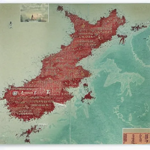 Prompt: the map of japan containing the plan of the japanese to invade china by greg rutkowski