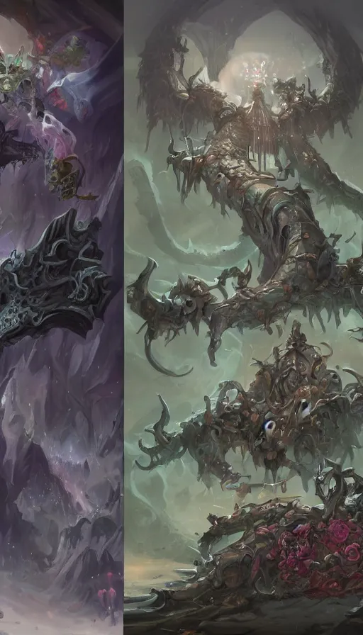 Prompt: life and death mixing together, by blizzard concept artists