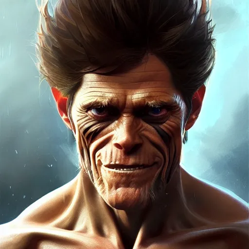 Prompt: Willem Dafoe, closeup, D&D, fantasy, intricate, elegant, highly detailed, digital painting, artstation, concept art, matte, sharp focus, illustration, hearthstone, art by Artgerm and Greg Rutkowski and Alphonse Mucha