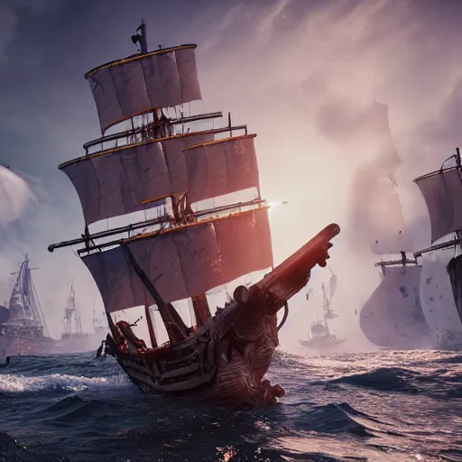 Image similar to sirens capturing a pirate ship, highly detailed, photorealistic portrait, bright studio setting, studio lighting, crisp quality and light reflections, unreal engine 5 quality render