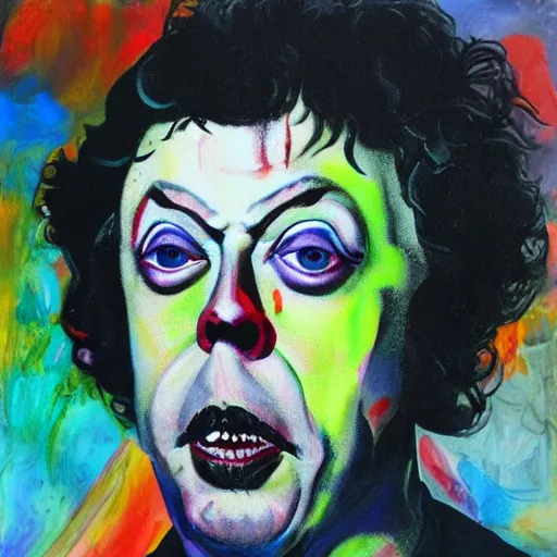 Prompt: painting of Tim Curry in the style of Damien hurst, 8k high definition high quality