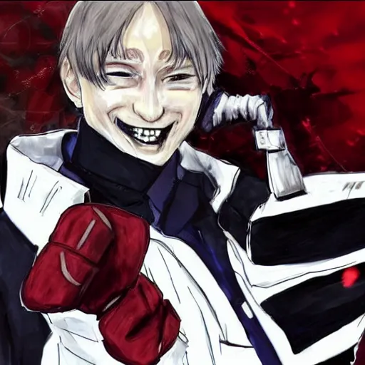 Image similar to Putin as Kaneki Ken from Tokyo ghoul