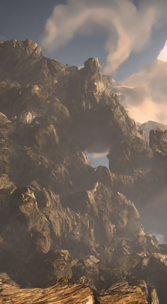 Image similar to a current of air that enters a mountain , dynamic lighting, chimney shaped like a throat , unreal engine, 8k