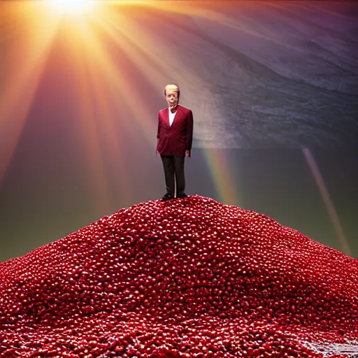 Prompt: a mountain of cranberries in the shape of bryan cranston's face, cranberry statue, submerged in cranberries, natural light, sharp, detailed face, magazine, press, photo, steve mccurry, david lazar, canon, nikon, focus