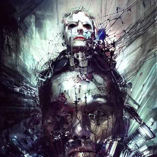 Image similar to cybernetic dream hunter, cyberpunk, wires, skulls!! machines ( by emil melmoth zdzislaw belsinki craig mullins yoji shinkawa ) realistic render ominous detailed photo atmospheric by jeremy mann francis bacon and agnes cecile ink drips paint smears!! digital glitches glitchart!!