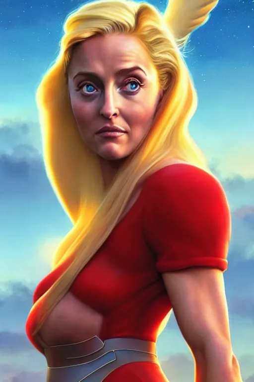 Prompt: polished sweaty she - ra : : young gillian anderson annasophia robb : : kate upton body : : weta disney pixar movie still photo : : hi - fructose, sci fi, fantasy, decadent highly - detailed digital painting, golden ratio, octane render, artstation, smooth, sharp focus, artgerm, mucha, loish, wlop : :