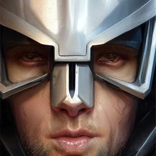 Image similar to human male as a realistic scifi cyberpunk knight, closeup portrait art by donato giancola and greg rutkowski, realistic face, digital art, trending on artstation, skull helmet, symmetry!!!