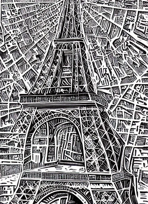 Image similar to portrait of paris, vivid, intricate, highly detailed, smooth, linocut illustration by tim foley