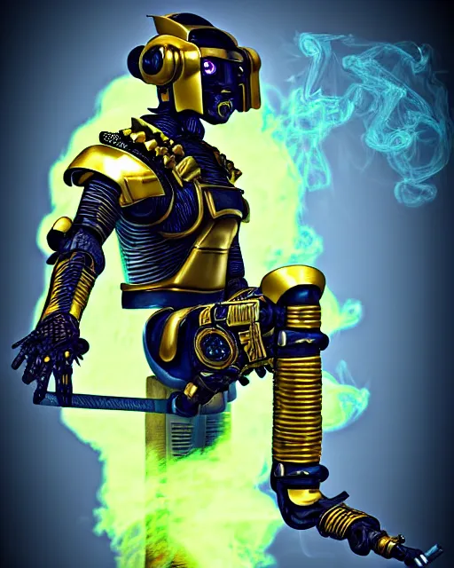 Image similar to the cyberpunk samurai made out of silky pearl smoke, cyrax cyberpunk steampunk robot 3 d digital art